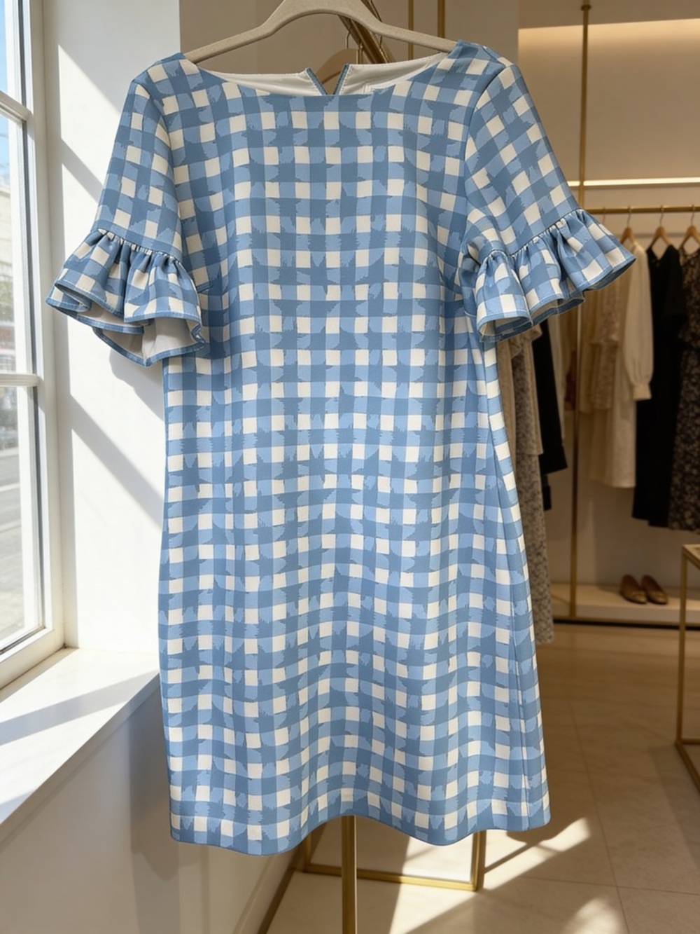 Sail to Sable Gingham Ruffle-Sleeve Spring Graduation Wedding guest Dress